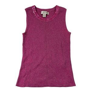 Casual Corner Pink Silver Sequin Sleeveless Pullover Womens Tank Top Sz Xs Y2K